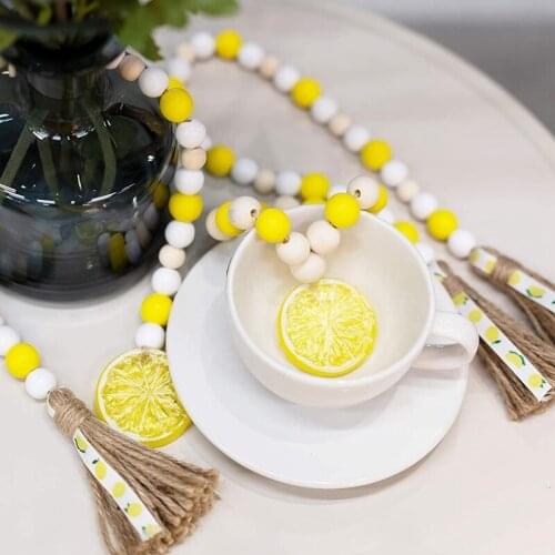 Hot Sale 3 Pieces Lemon Wood Bead Garland with Tassels, Lemon Themed House Decor, Farmhouse Decor for Tiered Tray, Table, Wall