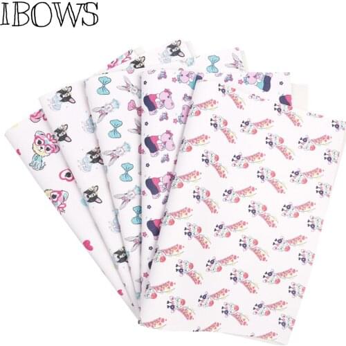 IBOWS 22*30cm Snythetic Leather Cute Animals Printed Faux Pu Leather Fabric for DIY Hair Bows Bags Accessories Handmade Fabric