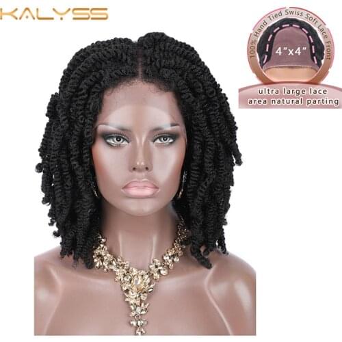 Kalyss 12 inches 4x4 Braided Wigs for Black Women Spring Twist Braids Wig Synthetic Lace Frontal Wigs with Baby Hairs Woman Wigs
