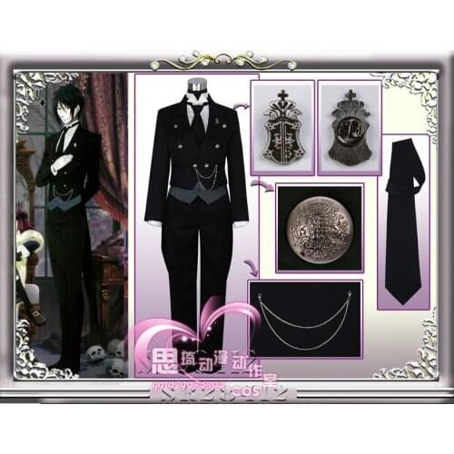 Anime Black Butler Cosplay Costume Kuroshitsuji 2 Sebastian Cosplay Costume Sebastian Michaelis Uniform Swallowtail Accessories