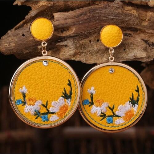 Embroidered Flowers Leather Earring Jewelry Retro Bohemian New Diy Handmade Hot Sale Drop Unique Fashion Party Holiday Earrings