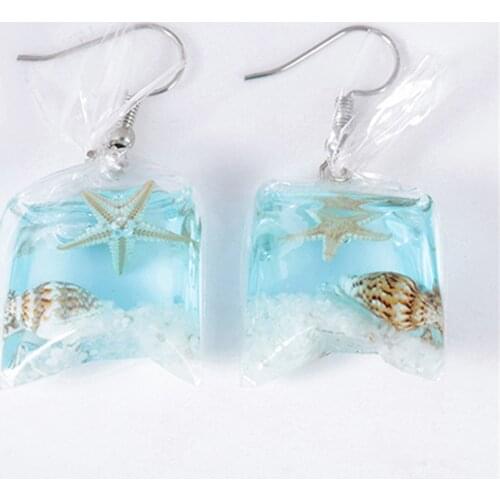 Creative Wind Blue Color Shell Starfish Drop Earrings Lovely Dangle Earring Gifts Jewelry Q-155 Transparent for Women Acrylic