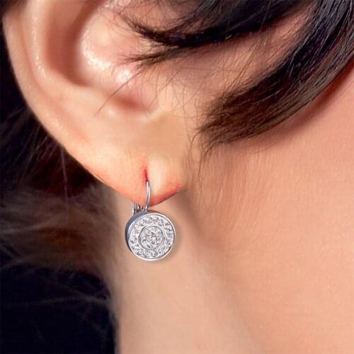 Retro round Drop earrings stainless steel inlaid zircon Clip-on earrings For men women temperament punk hip-hop Ear jewelry gift