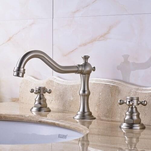 Brushed Nickel Bathroom Sink Faucet Mixer Tap Widespread Dual Handles 8" Sink Faucet Tap