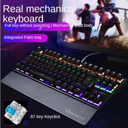Mechanical keyboard green axis USB wired RGB luminous desktop 87-key chicken game keyboard