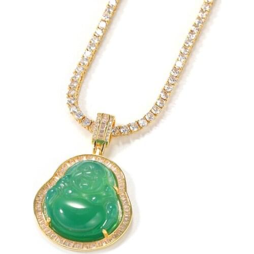 Fashion Maitreya Jade Buddha Diamond Necklace Luxury Iced Out Hip Hop Jewelry Bling Tennis Chain Crystal Necklace