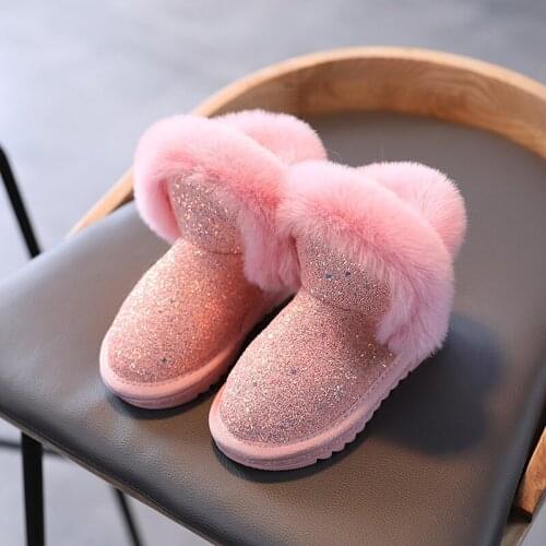 MudiPanda 2021 Girls Winter Snow Boots ChildrenS Baby Sequined Plush Short Home Boots Kids Plus Velvet Warm Cotton Shoes