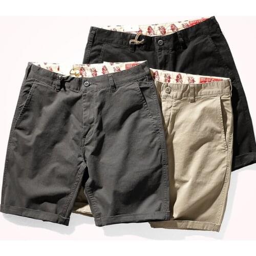 2021 Summer New Casual Shorts Mens Fashion Pure Cotton Washed Old Elastic Twill Fabric Business Knee Length Straight Pants