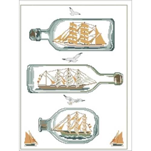 Drifting bottle patterns counted 11CT 14CT 18CT DIY Cross Stitch Sets wholesale Cross-stitch Kits Embroidery Needlework