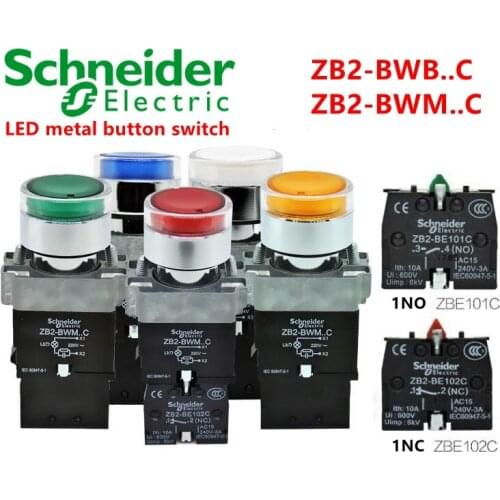 Schneider Led button switch XB2-BWB XB2-BWM XB2-BW34B1C XB2-BW33B1C Self reset Self locking new original