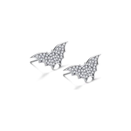 New Personality Simple Bat Stud Earring Elegant Fashion Girl Inlay Zircon Silver Color Earring Charm Lady Cocktail Party Jewelry