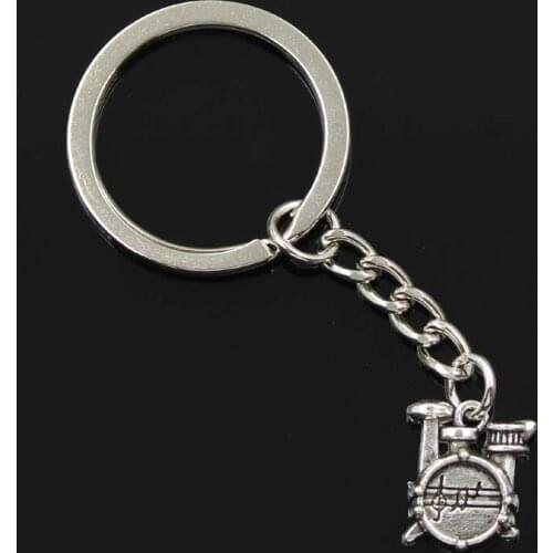 New Fashion Men 30mm Keychain DIY Metal Holder Chain Vintage Drum Set Clock 16x14x4mm Silver Color Pendant Gift