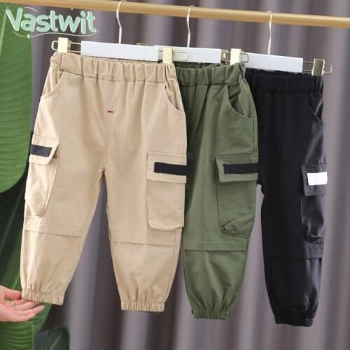 Boy Girls Sport Pants Solid Cargo Pants For Boys Sweatpants Spring Autumn Children Pocket Work Trousers Clothes 1 2 3 4 Years