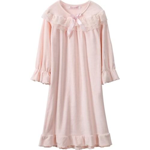 Autumn Winter Girls Nightdress Pink Velvet Comfortable Warm Girls Long Nightgown Cute Girls Sleep Wear Clothing Kids