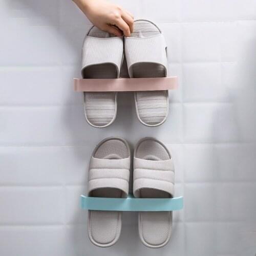 Bathroom Towel Slippers Rack Wall-mounted Toilet Shoe Drain Storage Dormitory Free Punch Rack Shoe Storage Simple Fashion Japan