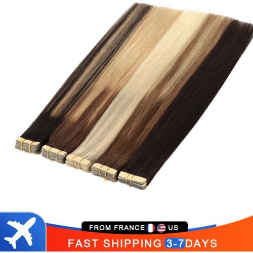 Straight Tape In Human Hair Extensions Seamless Invisible Natural Remy Hair Skin Weft Adhesive Extension Brown Blonde 20pcs