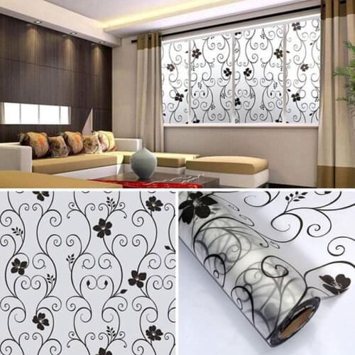 1 Roll Frosted Privacy Floral Pattern Window Film Home Bedroom Bathroom Glass Window Film Stickers No Glue Self Adhesive Sticker