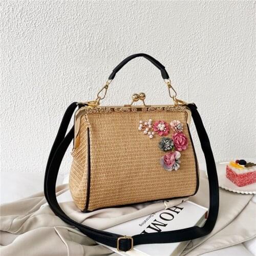 Straw bag female 2021 summer new woven handbag fashion flower one shoulder messenger bar beach bag