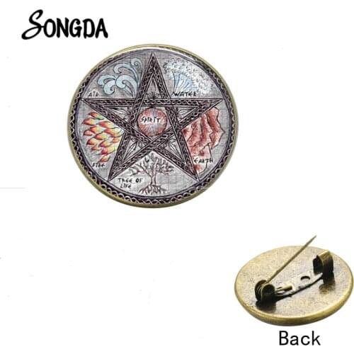 Supernatural Pentagram Brooch Vintage Star Life Tree Wave Sacred Geometry Badge Pins Unisex Backpack Hat Clothes Jewelry