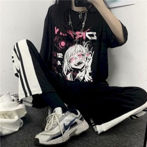 Loose Short-sleeved T-shirt Men And Women Japanese Two-dimensional Girl Cute Loli Dark Comic Text Printing Student Gothic Tops
