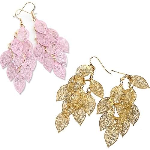 Vintage Bohemia Drop Earrings Leaf 5 Colors Feather Pendant Tassel For Women Earrings Accessories Jewelry Trend Fashion New