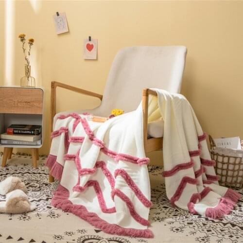 Tufted Tassel Throw Blanket 130x160cm Home Furnishing Knitted Style Nap Shooting Sofa Blanket Nordic Heavy Industry Design