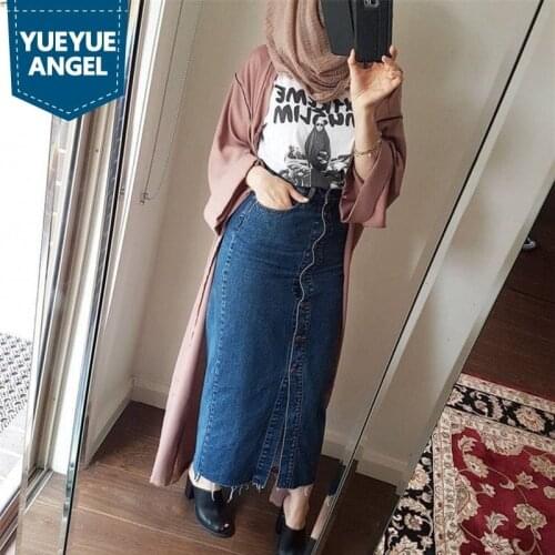 New Fashion Women Denim Skirt Skinny Single Breasted Casual Ankle-Length Jeans Skirts Lady Autumn Long Streetwear Female