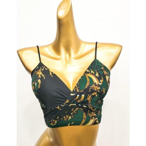 New Latin Dance Shirts Fashion Print Suspenders Short Top Wild Dancing Clothes Women Rumba Cha Cha Samba Tango Salsa Wear DN6212