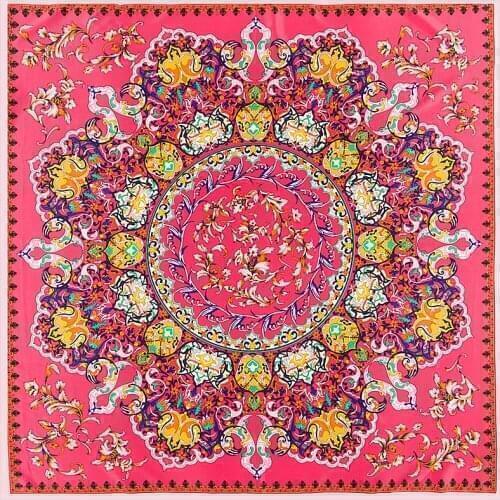 POBING 100% Silk Scarf Women Square Scarves Wraps 2017 National Floral Print Neckerchief Female Foulard Silk Hijab Lady Bufandas
