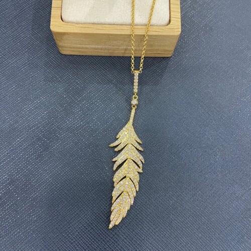 SLJELY Brand Designer Fashion 925 Sterling Silver Movable Feather Pendant Adjustable Necklace Micro Zircon Stones Women Jewelry