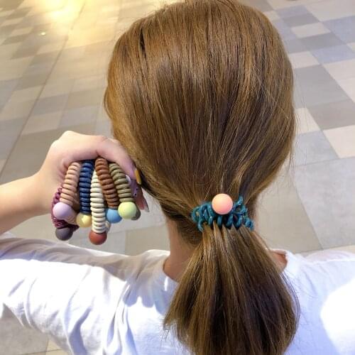 120pcs/lot DIY Simple Multi Resin Peas Telephone Line Hair Bands Elasticity Rubber Band Hair Styling Tools Accessories HA1023