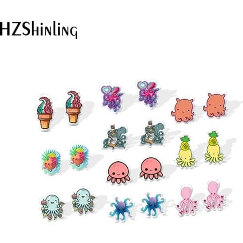2021 New Funny Octopus Stud Earring Fashion Acrylic Resin Earrings Epoxy Handmade Jewelry Gifts Girl