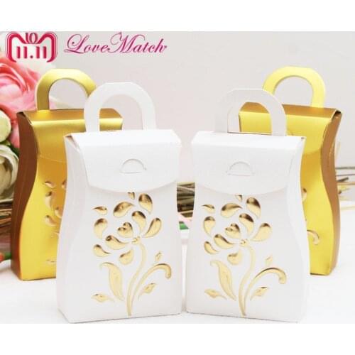 25Pcs Vase Shape Flower Wedding Favors Box Candy Box White And Golden Paper Gift Box For Wedding And Party Supplies-SE