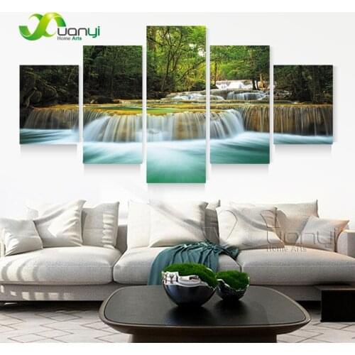 5 Panel Modern Printing Painting Waterfall Wall Art Canvas Picture Forest Landscape Paints For Living Room Unframed PR1156