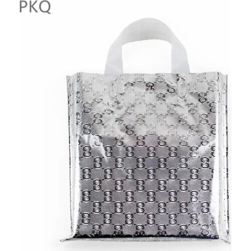 50pcs Silver Aluminum Foil Plastic Bags With Handle Large Boutique Pouch Gift Packaging Clothing Store Bag