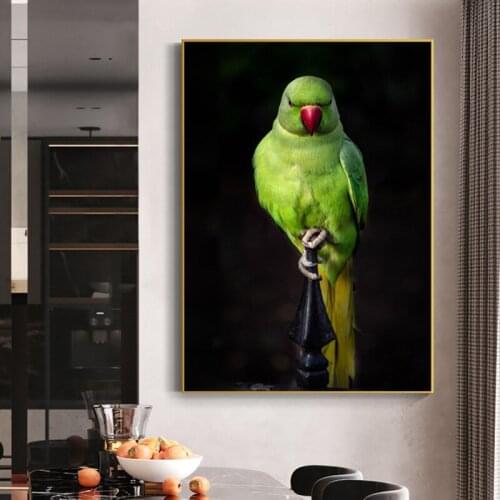 Abstract Funny Animals Canvas Painting Green Parrot Posters and Print Classical Bird Wall Art Picture for Living Room Home Decor