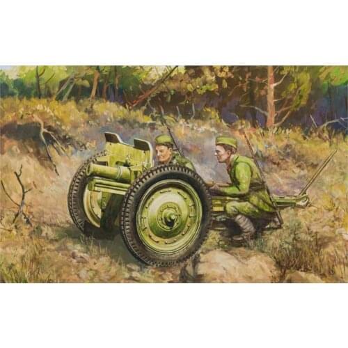 Art soldiers Soviet 76-mm regimental gun ussr calculation leads fight WWII 4 Sizes Home Decoration Canvas Poster