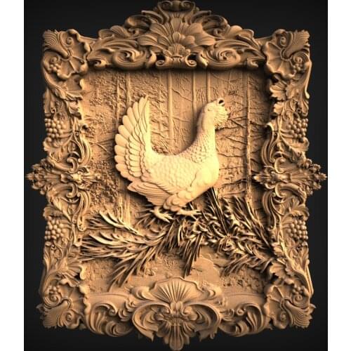 Pheasant in frame 3d model STL relief for CNC Router 3D Printer Artcam Aspire Bas Relief _ Decor Relief " CNC file"