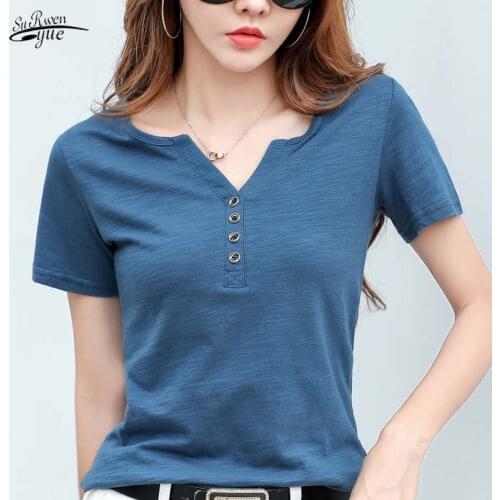 2021 Cotton Solid Short Sleeve T-shirt Women Summer New T-shirts Female Loose Casual Simple Bottoming Shirts Harajuku Tops 9694