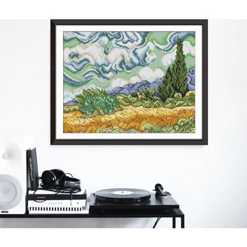 HUACAN Cross Stitch Embroidery Sky Scenery Needlework Sets For Full Kits White Canvas DIY Landscape Home Decor 14CT