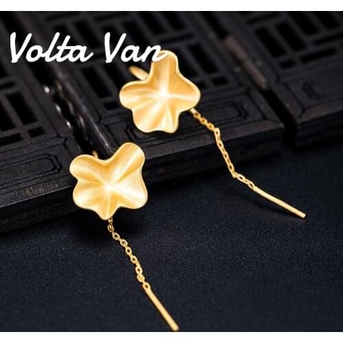 Volta Van Fine Jewelry Drop Earrings 925 Sterling Silver Pendientes Plata 2021 New Lotus Leaf Elegant Classic Vintage Earrings