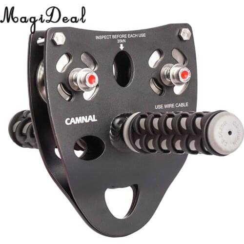 MagiDeal 35KN Rock Climbing Mountaineering 13mm Cable Rope Pulley With anti-slip silicone rubber Handle Climbing Accessories