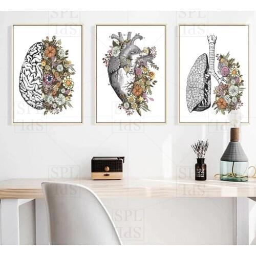 Human Organs Canvas Painting Black and White Heart Wall Picture for Living Room Color Plants Home Decoration Posters and Prints
