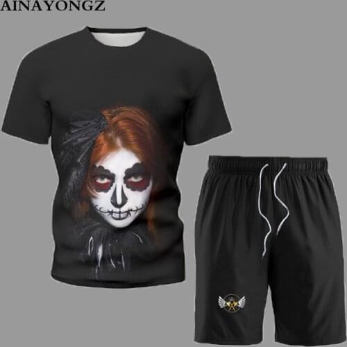 Summer Cool Hip Hop Streetwear Male Tracksuit Outfit 2021 Trendy Men Casual Shorts T-Shirt Set Digital Printing Sports Suit 5XL