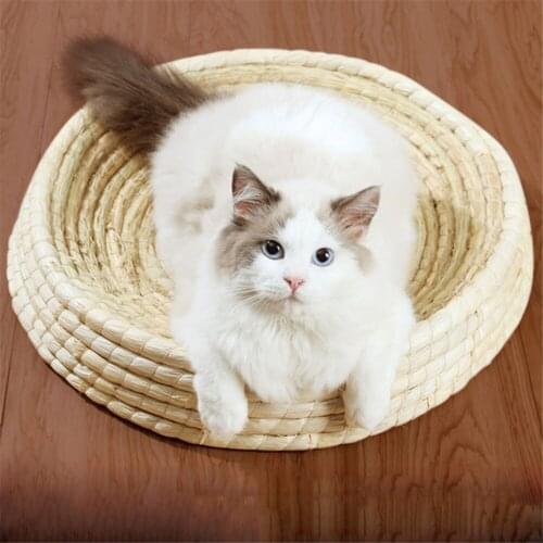 Scratching Kitten Pad Cushion Straw Braided Pet Sleeping Bed Dog Nest Puppy Kennel Dogs House Cat Grinding Claw Mat