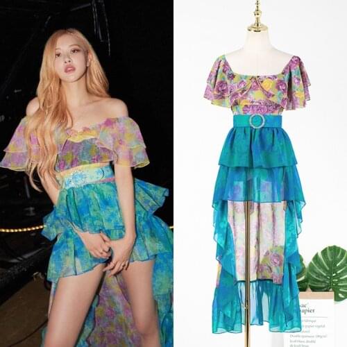 Kpop Korean ROSE Summer New High-Waist Strapless Lace Perspective Dress Women Nightclub Sexy Ruffled Irregular Slim Mini Dresses