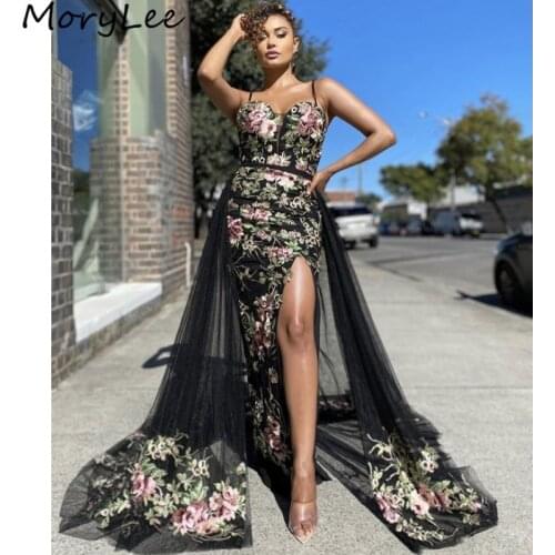 Prom Dresses Sweetheart Spaghetti Straps Side Slit Tulle Lace Mermaid Prom Dresses With Lace Up Back vestidos de fiesta de noche