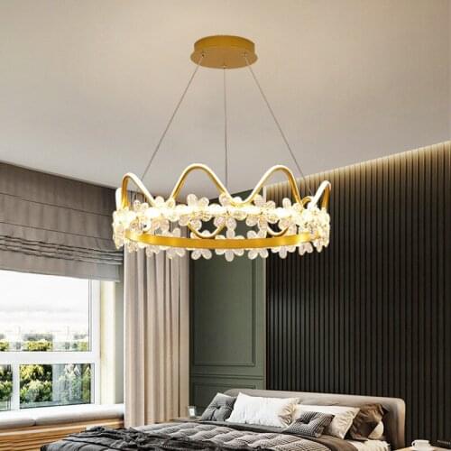 Bedroom Lamp Gold Crown Princess Childrens Room Nordic Modern Luxury Restaurant Creative Personality Girl Crystal Chandelier
