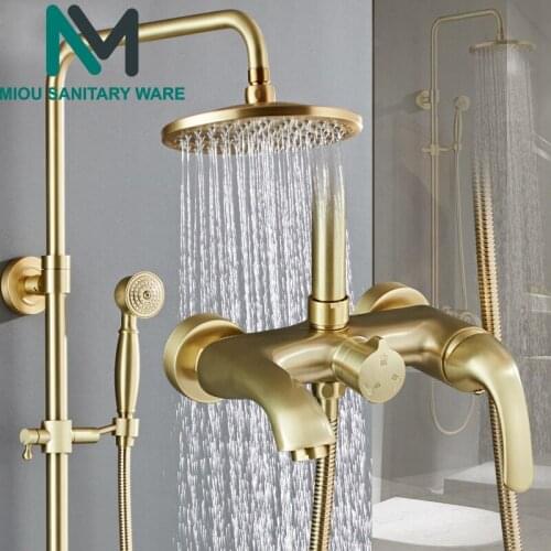 Brushed Gold Shower Bracket Faucet Rain Brass 8" Shower Faucet Bathtub Tap Bathroom Faucet Brass Hand Shower 360 Rotatble Spout