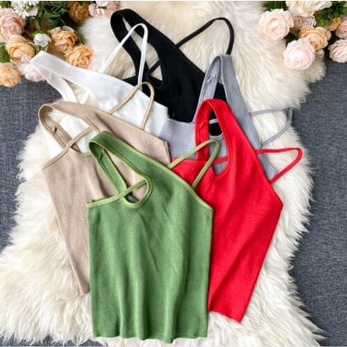 Sexy Cross Cami Slim Female Camisole Summer Hollow Out Streetwear Sleeveless Crop Top Solid Color Cotton Basic Women Camisole